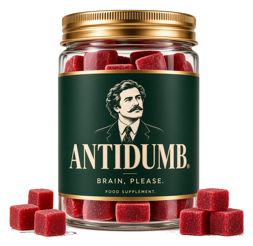 Green-label ANTIDUMB jar of berry gummies