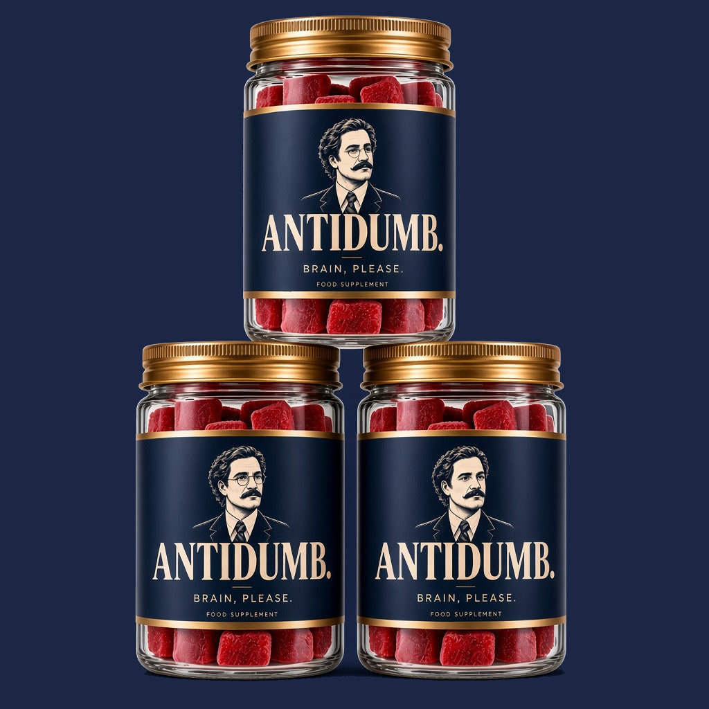 Three jars of ANTIDUMB berry gummies