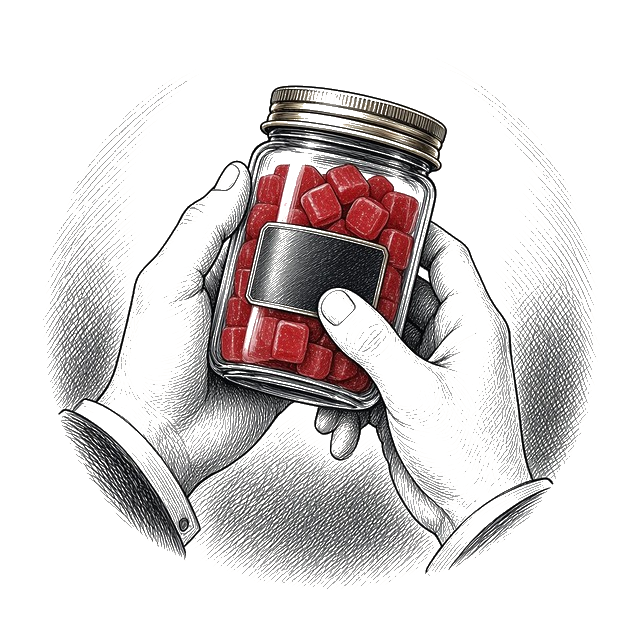 Engraving of hands turning the jar